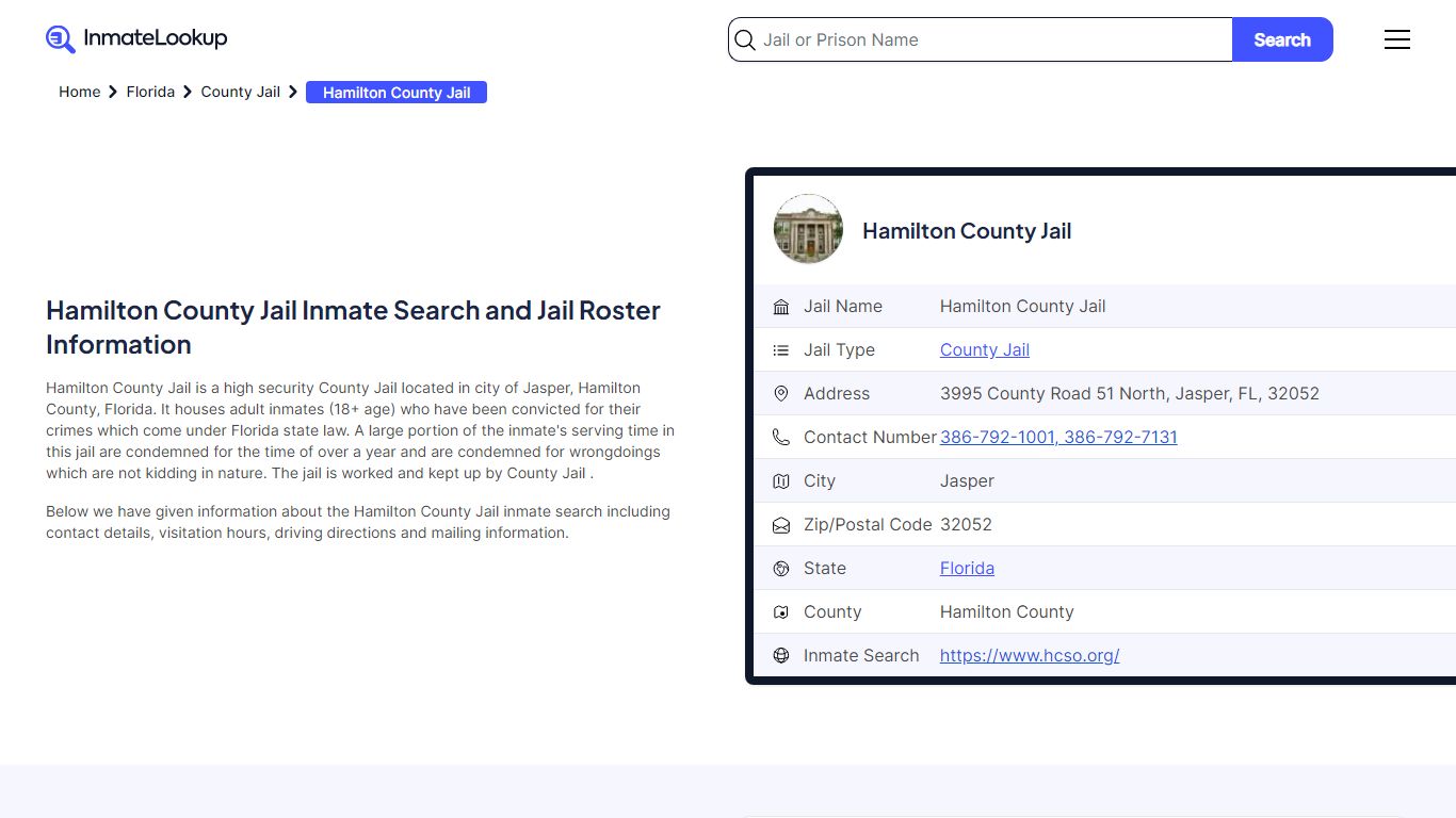 Hamilton County Jail (FL) Inmate Search Florida - Inmate Lookup