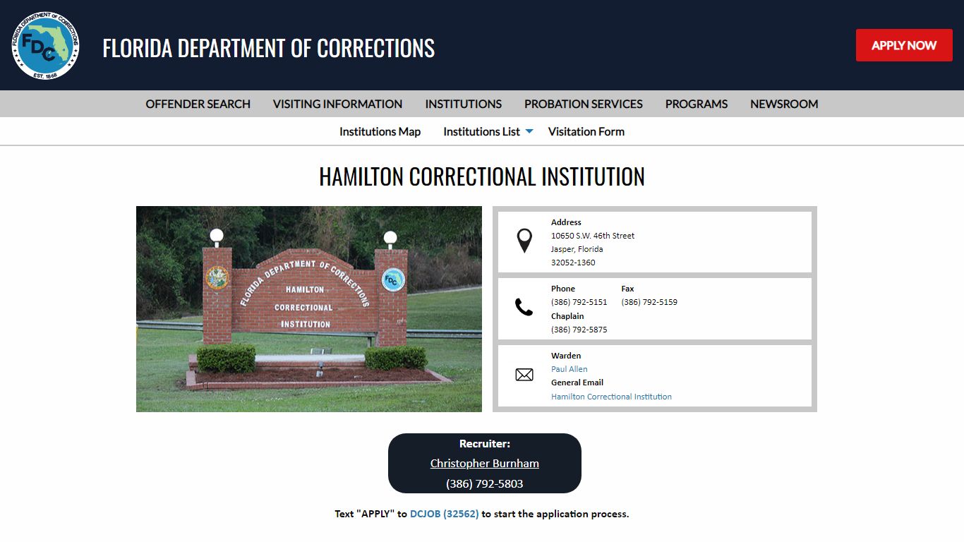 Hamilton Correctional Institution -- Florida Department of Corrections