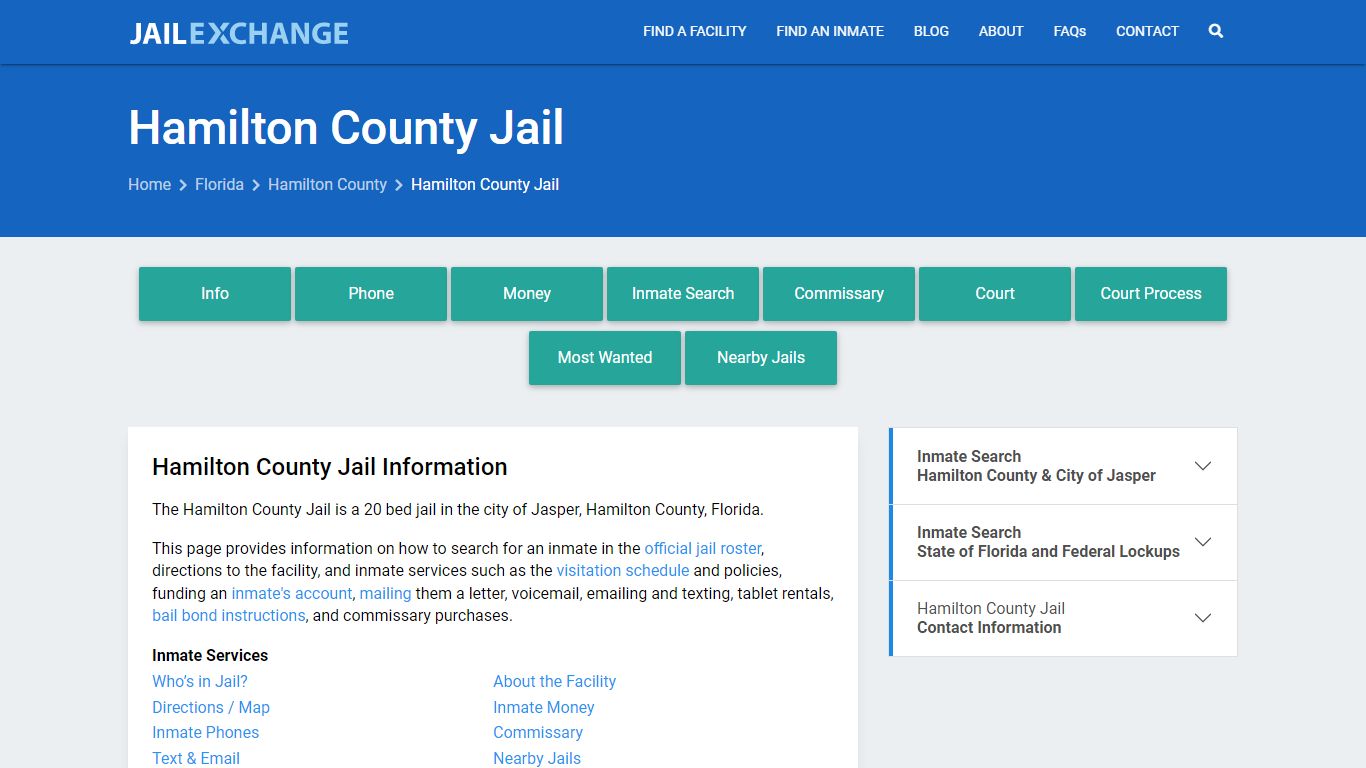 Hamilton County Jail, FL Inmate Search, Information